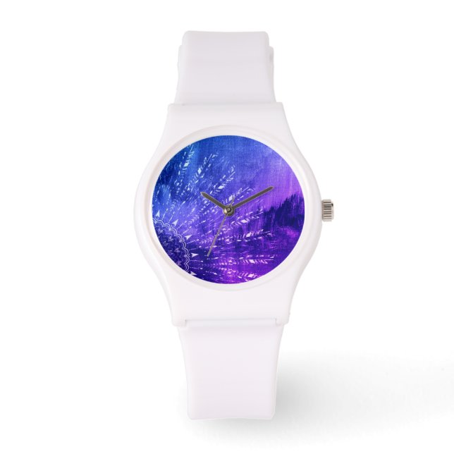 Blauw Paars Mandala Clouds Boho Bohemian Horloge (Voorkant)