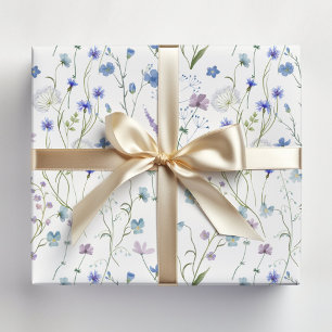 Blauw Paars Mooie Wilde Bloem Bloemenpatroon Cadeaupapier