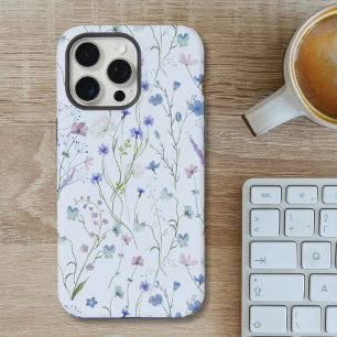 Blauw Paars Mooie Wilde Bloem Bloemenpatroon iPhone 15 Pro Max Hoesje