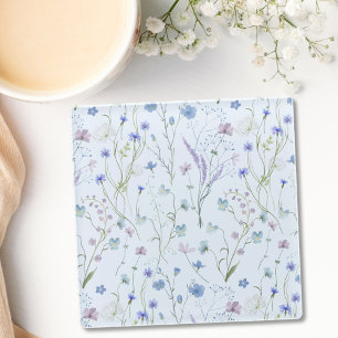 Blauw Paars Mooie Wilde Bloem Bloemmotief Glazen Onderzetter
