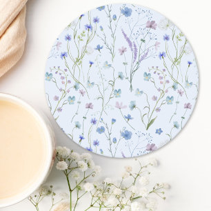 Blauw Paars Mooie Wilde Bloem Bloemmotief Ronde Kartonnen Onderzetter