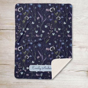 Blauw Paars Mooie Wilde Bloem Bloemmotief Sherpa Deken