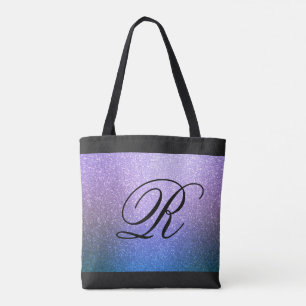 Blauw Paars Ombre Glitter Design met Monogram Draagtas