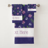 Blauw Paars Roses Rosebud Floral Print Bad Handdoek (Insitu)