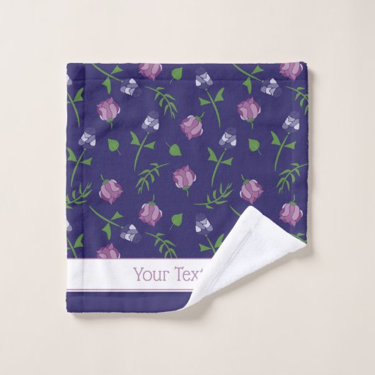 Blauw Paars Roses Rosebud Floral Print Bad Handdoek (Wasdoekje)