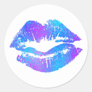 Blauw & Paars Roze Fantasie Geschilderde Lippen Ronde Sticker