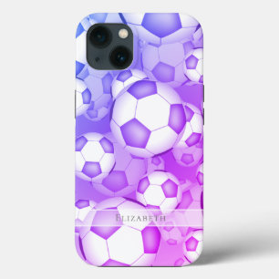 blauw paars roze kleurig voetbal patroon iPhone 13 hoesje