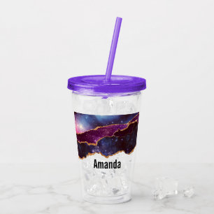 Blauw & Paars Ruimte & Sterren met Gouden Lint Acryl Drinkbeker