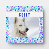 Blauw Paars ventilatorpatroon Pet Dog Photo Keepom Fotoplaat (Voorkant)