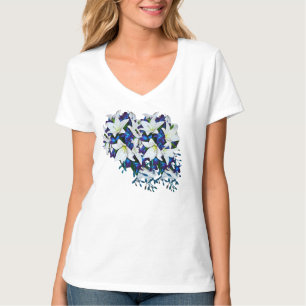 Blauw, paars & wit zijden bloemen bruidsmeisje cad t-shirt