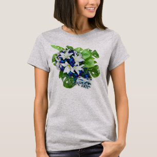 Blauw, paars & witte zijden bloem bruidsmeisje cad t-shirt