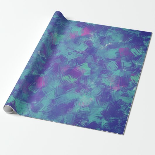 Blauw paarse Abstracte penseelstreken Ontwerp Cadeaupapier (Uitgerold)