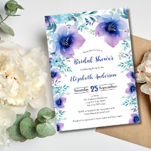 Blauw Paarse Aquarel Bloemen Bruidsdiner Kaart