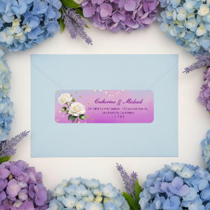 Blauw Paarse Aquarel Ombre Rozen Lente Bruiloft Etiket