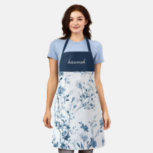 Blauw Paarse Aquarel Wilde Bloem Eigen Naam Schort