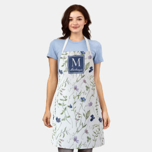 Blauw Paarse Aquarel Wilde Bloem Eigen Naam Schort