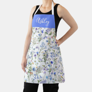 Blauw Paarse Aquarel Wilde Bloem Eigen Naam Schort