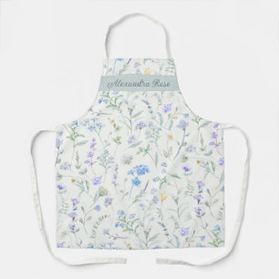 Blauw Paarse Aquarel Wilde Bloem Eigen Naam Schort