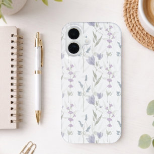 Blauw Paarse Aquarel Wilde Bloem iPhone 16 Hoesje