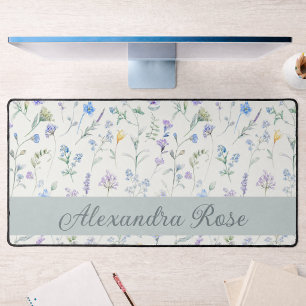 Blauw Paarse Aquarel Wilde Bloem Monogram Naam De Bureaumat