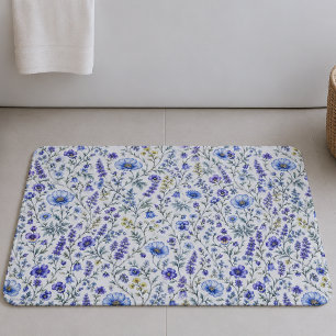 Blauw Paarse Aquarel Wilde Bloem Patroon Badmat