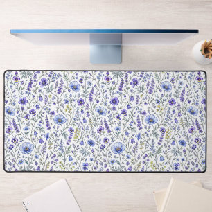Blauw Paarse Aquarel Wilde Bloem Patroon Bureaumat