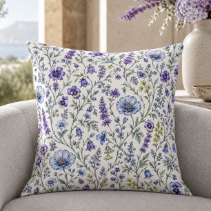Blauw Paarse Aquarel Wilde Bloem Patroon Kussen