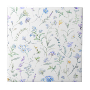 Blauw Paarse Aquarel Wilde Bloem Tegeltje