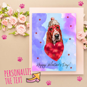 Blauw Paarse Basset Hound Valentijnsdag Cadeau Hon Feestdagenkaart