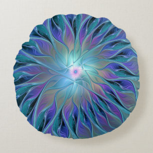Blauw Paarse Bloem Droom Abstracte Fractale Kunst Rond Kussen