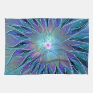 Blauw Paarse Bloem Droom Abstracte Fractale Kunst Theedoek