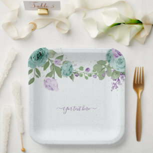 blauw paarse bloemen groen botanisch papieren bord