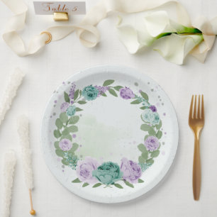 blauw paarse bloemen groen botanisch papieren bord