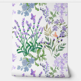 Blauw Paarse Botanische Bloemenbehang Behang