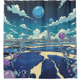 Blauw Paarse Bubble Landschap Douchegordijn