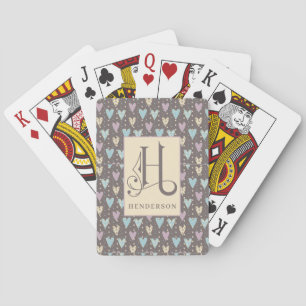 Blauw Paarse Crème Harten Patroon H Monogram, Fiet Pokerkaarten