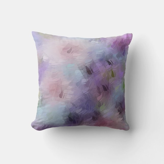 Blauw Paarse Elegante Abstracte Bloemen Sjabloon Kussen (Voorkant)