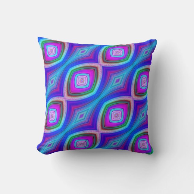 Blauw Paarse en Aqua Pattern Psychedelic Kussen (Voorkant)