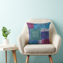 Blauw Paarse Groene Patchwork Omkeerbare Boho Kussen