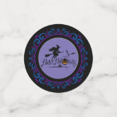 Blauw Paarse Happy Halloween Witch En Vleermuizen Confetti (Kleine voorkant)