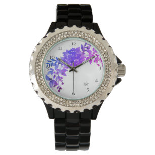 *~* Blauw Paarse magenta hortensia bloemig Horloge