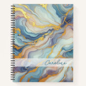 Blauw Paarse Mauve Roze Gouden Marmeren Kunstpatro Notitieboek (Voorkant)