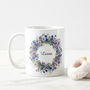 Blauw & Paarse Mooie Wildflowers Krans Custom Koffiemok