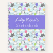 Blauw Paarse Mopshonden Patroon Kinderen Schetsboe Notitieboek (Voorkant)