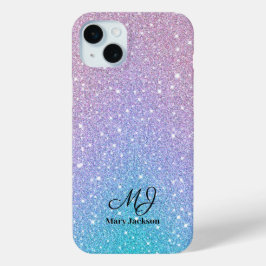 Blauw Paarse Ombre Glitter Gepersonaliseerd iPhone 15 Mini Hoesje