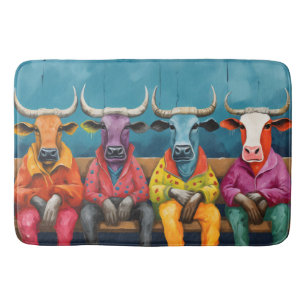 Blauw Paarse Os Koe Boerderij Aangekleed Badmat