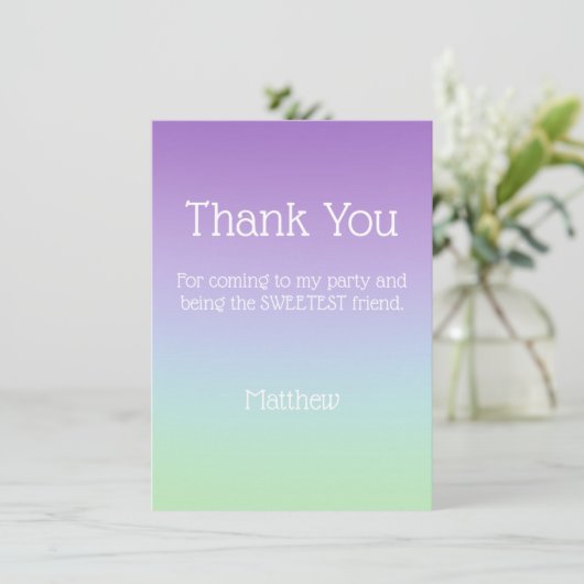 Blauw Paarse Regenboog Jongen Bedanktkaart Kaart (Staand voorkant)