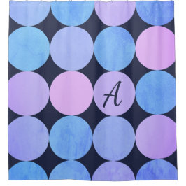 Blauw Paarse & Roze Cirkels Monogram Douchegordijn