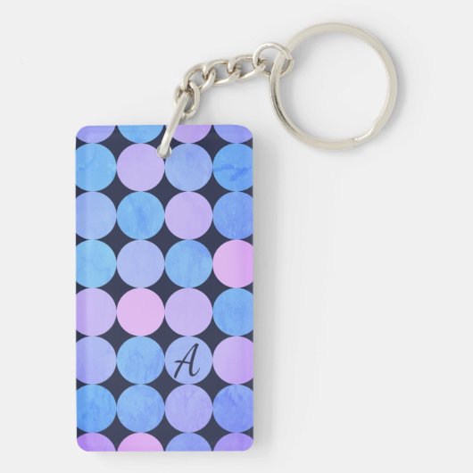 Blauw Paarse & Roze Cirkels Monogram Sleutelhanger (achterkant)