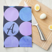 Blauw Paarse & Roze Cirkels Monogram Theedoek (Quarter Fold)